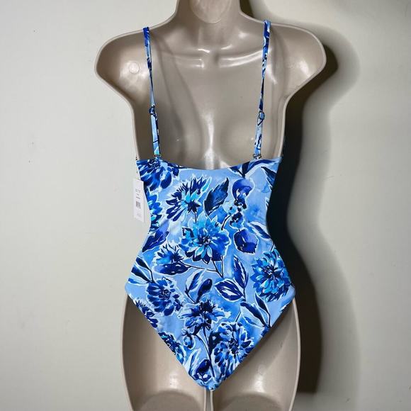 Andie The Baia Pullover One Piece Swimsuit Floral Blue Womens XS NEW - Picture 4 of 6